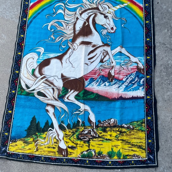 Vintage Colorful Rainbow Unicorn 70’s Tapestry Cloth Retro 420 Friendly - Picture 3 of 11